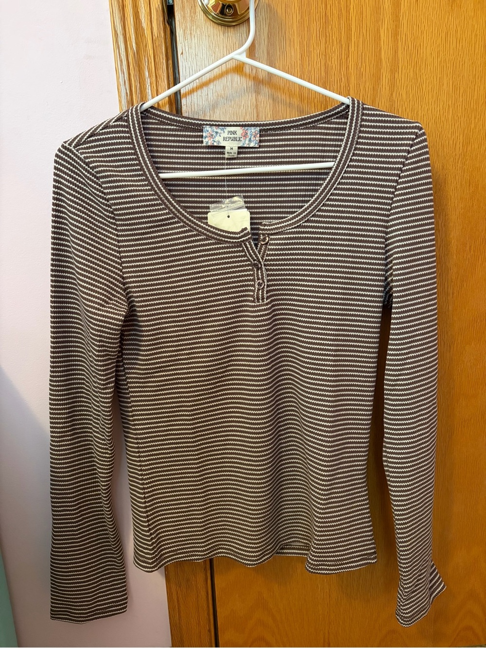 Brown and White Striped Long Sleeve Shirt